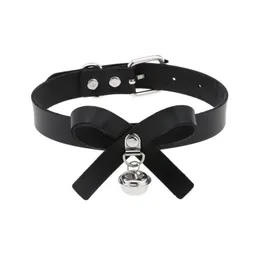 Sexy Leather Bowknot Choker Necklace Punk Style Women Bowknot Bells Necklaces for Gift Party