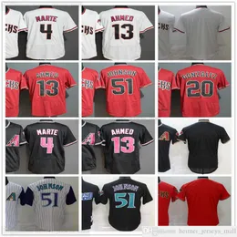 Zszyty baseball 13 Nick Ahmed Jerseys White Red Black 4 Starling Marte 51 Randy Johnson 20 Luis Gonzalez koszulka pusta