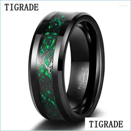 Wedding Rings Wedding Rings Tigrade 8Mm Tungsten Black Ring For Men Celtic Dragon Inlay Red/Green Mens Bands Male Comfort Fit Size 7- Dhc5F