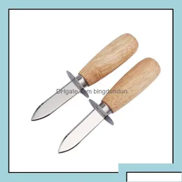 Altri utensili da cucina Altri utensili da cucina Sala da pranzo Bar Giardino domestico Manico in legno Coltello per sgusciare ostriche Ostriche in acciaio inossidabile Dh4Nm Drop D Dh14E