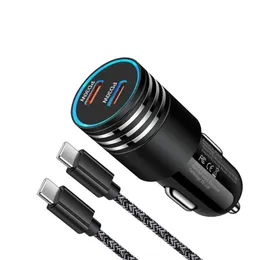 60W USB C Fast Car Charger 2 Ports Dual Type-C PD Car Car Adapter لـ iPhone 13 14 Pro Max Samsung Galaxy Note20 Android