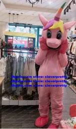 Pembe Tek Boynuzlu Atlı At Gökkuşağı Pony Maskot Kostümü Yetişkin Karikatür Karakter Kıyafet Takım Başlangıç ​​İş Ticaret Fuarı Fuar CX2017