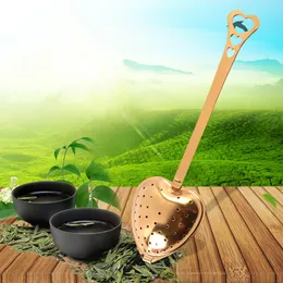 Tea narzędzie Filtr długi uchwyt ze stali nierdzewnej Siatka w kształcie serca łyżki herbaty łyżka herbaty