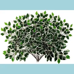 Garden Decorations 12Pcs Artificial Variegated Ficus Leaves Trees Branches Greenery Indoor Outdoor Plant For Office House Farmhouse Dhwan