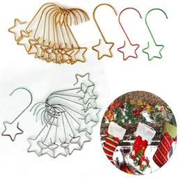 20st/Lot Christmas Ornaments Hooks rostfritt stålstjärnaformade hängare julgrankrokar för bollar Xmas Party Decorations