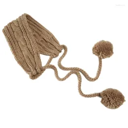 Berets Winter Gestrickte Ohrenschützer Stirnband Einfarbig Pompom 2 In 1 Schal Earflap Wärmer A0NF