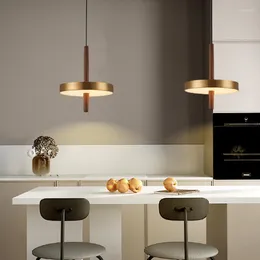 Lâmpadas pendentes Lâmpada moderna Lâmpada Nórdica Restaurante Simples Counter Black Walnut Creative Golden Bedroom