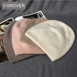 Beanie/Skull Caps VISROVER 10 Colorway Rabbit Cashmere Donna Cappello invernale con pompon Unisex Autunno Vera pelliccia Bonnet Morbida lana Donna Warm Skullies T221020