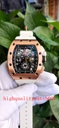 Topseller Eccellente Orologio da uomo Orologi da polso Scheletro in oro rosa 18 carati Quadrante nero Cinturino in caucciù Orologio da uomo automatico Orologi di alta qualità