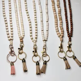 Keychains 2022 Custom Singoli Champagne Glass Lanyard Wood Tassel Boho Silicone Macrame Bead Mama Teacher Badge Holder Charm Gift