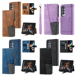 Kontrastfarbene Hybrid-Leder-Geldbörsenhüllen für Samsung Z Fold4 5G Galaxy Fold 4 Einzigartiger faltbarer Kredit-ID-Slot Bargeldtaschenhalter Hit Flip Cover Männer Männlich PU-Beutelriemen