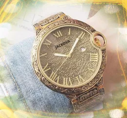 Popular Big Roman Dial Men relojes 48 mm de gama alta de cuarzo Acero inoxidable característica deportes flores grabadas caso negocio suiza Reloj relojes de pulsera regalos