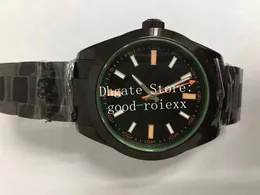 Świetliste zegarki dla mężczyzn Watch Zielone kryształowe szkło męskie BP Automatyczne 2813 Ruch Air Sapphire King Black DLC Coating Pvd BPF WristWatches Steel Solid Band