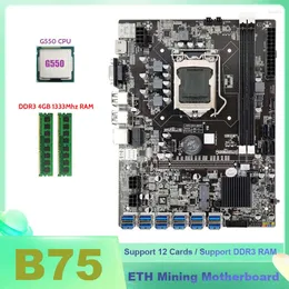 Материнские платы B75 Mining Matning плата 12xpcie to usb с G550 CPU 2xddr3 4GB 1333MHz RAM Memory BTC Miner