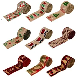 Ruban de noël bricolage tissu fournitures de fête imprimé rubans de toile de jute flocon de neige pour cadeaux emballage guirlande arcs artisanat JNC88