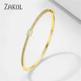 Bangle ZAKOL White Baguette Cubic Zirconia Crystal Cuff Bangle Bracelet for Elegant Women Lady Fashion CZ Jewelry Lover Gift BP2213 221024
