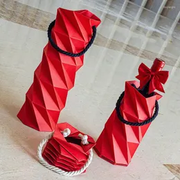 Opakowanie prezentów 1PCS Red Wine Packing Box Champagne Creative Folding Torby ROPE ROCE STRONA PAKIET LICZBY KOLORY PRZETWARNE POCHODY