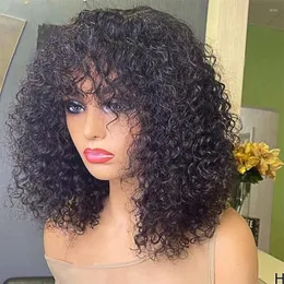Remy Brasil Remy Deep Curly Hair Bob Wigs Human With Bangs Scalp Top Full Machine Wig Wave Short Met Wavy para Mulheres