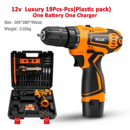 12v/16.8v/21v Electric Drill Cordless Screwdriver Lithium One Battery 1 Charger Mini Drills Cordless Screwdrivers Power Tools 19pcs With Plastic Pack SF Free