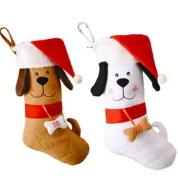 Christmas Stocking Embroidered Dog with Santa Hat Pattern Xmas Tree Hanging Pendant Ornament Gift Bag BBB16613