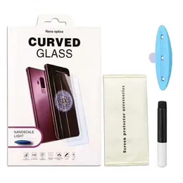 Для Samsung Lembered Glass Protector 9D УФ -нано изогнутые жидкости S22ultra S22 S21 S20 Note20 Ultra S10 Note10 Plus S8 S9 Note8 Note9 Розничный пакет