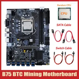 Płyty główne -B75 BTC Wydobycie płyty głównej CPU wentylator DDR3 1600MHz RAM 128G SSD SATA Cable Switch LGA1155 12XPCIE na planszę USB 2022