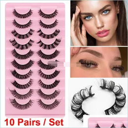 False Eyelashes Curling Cat Eye Lashes 3D False Eyelashes 10 Pairs Large Curved Natural Fluffy Wispy Soft Fake Eyelash Volume Faux M Dhmpl