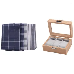 Watch Boxes 5Pcs Cotton Table Napkins Cloth With Wooden Box Organizer Storage
