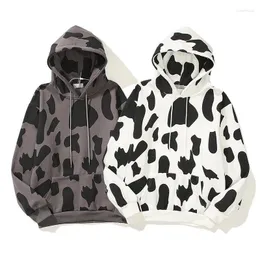 Męskie bluzy męskie bluzy 21SS Autumn Cow Spot drukarnia luźna para Plush z kapturem kawaii słodki zabawny styl znakomity styl