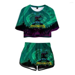 Women's T Shirts Classic Psychonauts 2 3D Print Short Sleeve Cool Sexy Shorts Lovely T-Shirts Dew Navel Pretty Girl Suits Two Piece Set