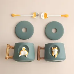Керамические креативные кружки личность кофейня с крышкой ложки семейная пара милый подарок для собак кубка