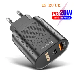 Adaptadores de telefone celular USB European US Standard Charger PD 20W Dual-Port Charging Head QC3.0 PD para Apple Huawei Xiaomi