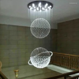 Ljuskronor Modern LED Crystal Chandelier Light Circular Duplex Stair Case Pendant Lamps For Villa Lobby Living Room