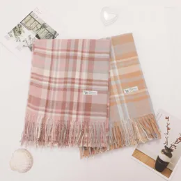 Hats Scarves Gloves Sets 2022 Women's Autumn And Winter Korean Fashion Fine Plaid Scarf To Keep Warm Wild Tassel Imitation Cashmere Shawl