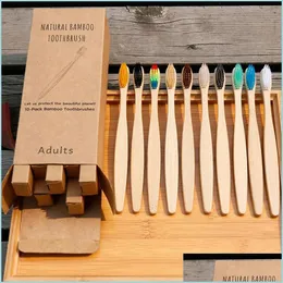 Toothbrush 10Pcs Bamboo Toothbrush Ecofriendly Product Vegan Tooth Brush Rainbow Black Wooden Soft Fibre Adts Travel Set Dhs Drop De Dhub6