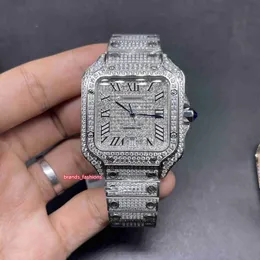 Męskie lodowe diamenty sier stal nierdzewna obudowa z pełnym diamentem blask dobry automatyczny zegarek