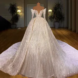 Sparking Luxury Wedding Dress v Sece Sequins с длинными рукавами свадебные платья кружев