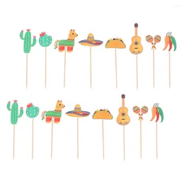 Festliga leveranser 16st mexikansk fest fiesta cupcake toppers sombrero taco maracas lama tårta plockar temat dekoration