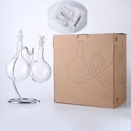 Unique Double Ball Style Hookahs Infinity Waterfall Bongs Inner Recycler Smoking Pipes Universal Gravity Water Pipe Vessel Dab Oil Rigs With 14mm Bowl Gift Box