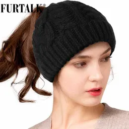 Beanie/Totenkopfkappen FURTALK Winter-Pferdeschwanz-Beanie-Mütze für Frauen Gestrickte Messy Bun-Pferdeschwanz-Mütze Damen Outdoor-Läufer-Sportmütze für Frauen T221020