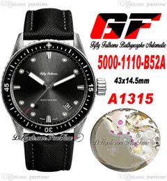 GF Fifty Fathoms Bathyscaphe A1315 자동 남성 시계 43mm 5000-1110-B52A 강철 케이스 세라믹 베젤 검은 색 다이얼 세일 칸바스 스트랩 슈퍼 에디션 퓨레 타임 A1