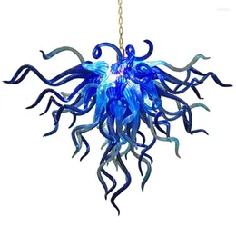 Chandeliers Led Lamps Crystal Luxury Light Art Deco Murano Glass Blue Color Indoor Lighting Decoration Fixtures Pendant Lights