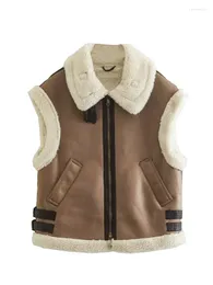 Gilet da donna ZXQJ Donna 2022 Tasca con cerniera in ecopelle moda Gilet spesso caldo Gilet vintage senza maniche femminile Capispalla Streetwear