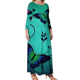 Plus Size Dresses Butterfly Print Dress Magic Animal Boho Beach Long-Sleeve Street Style Long Maxi Kawaii Vestido 4XL 5XL