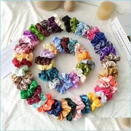 Haarschmuck Satin Seide Scrunchies Frauen Elastische Gummi Haarbänder Mädchen Solide Pferdeschwanzhalter Hairties Seil Zubehör Drop De Dhfv4