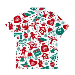 メンズカジュアルシャツメンズクリスマススノーマン3Dプリントシャツメリーチャースマスギフト愛好家ボタンファッションメンズショートスリーブブラウス