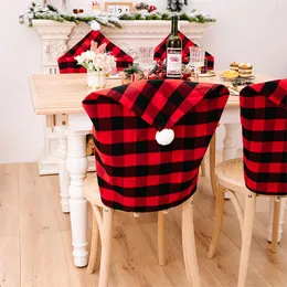 Christmas Santa Hat Covery Buffalo Plaid Table Foteel Stoli Slipcovers Holiday Kitchen Home Decor Rra436