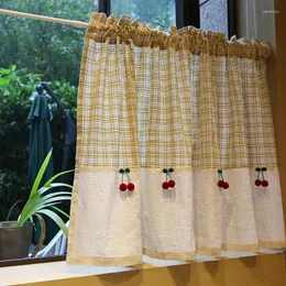 Curtain & Drapes Cotton Cherry Printing Coffee Shop Office Cabinet Small Short Home Decoration