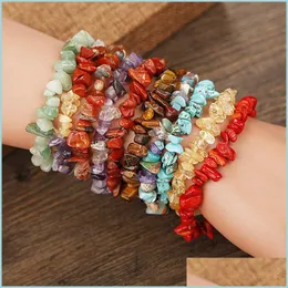 Charm Bracelets Chakra Reiki Women Bracelets Chain Link Lobster Clasp Healing Nce Natural Chip Stone Beads Meditation Rainbow Drop D Dhpvr