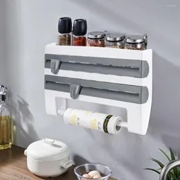 Hooks Mutifunction Kitchenizer Paper Holder Sauce Bottle Rack 4 in 1 Cling Film Coting Can Storage